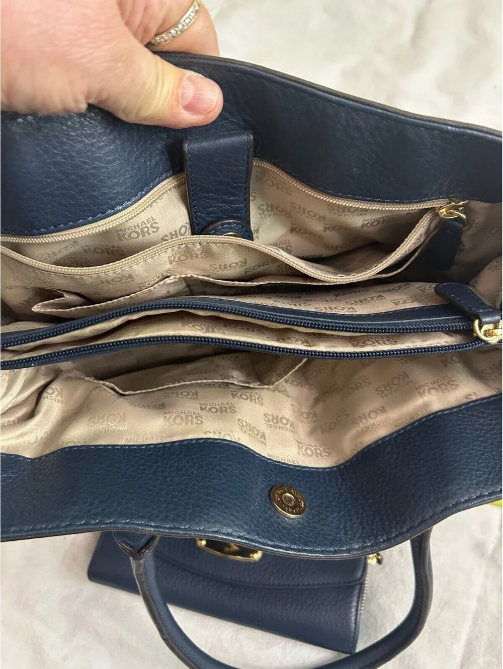 Michael Kors Hamilton Navy Blue Leather Satchel Bag With Matching Wallet Set